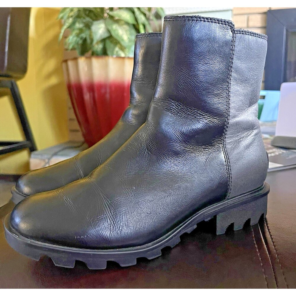 Sorel Women's Mid Calf Leather Waterproof Black Gray Boot Size 6.5 EU 37.5